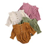 Autumn Baby Girls Ruffled Corduroy Rompers - Babbez