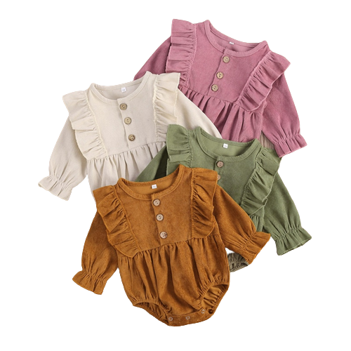 Adorable Autumn Baby Girls Ruffled Corduroy Rompers