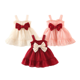 Summer Baby Girl Fashion Birthday Party Dress with Mesh and Bow