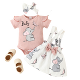 Fox and Elephant Baby Girl Outfit: Romper, Suspender Dress, and Cute Cartoon Style