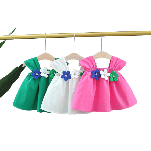 Summer Simple Solid Color Flower Dress for Baby Girls