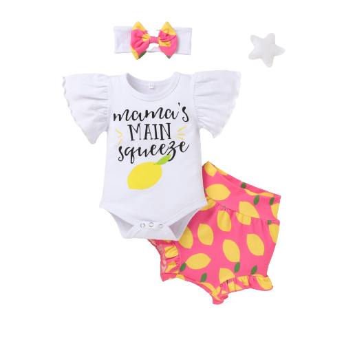 Adorable Summer Baby Girl Outfit Sets with Ruffled Bodysuit and Cartoon Lobster Pants