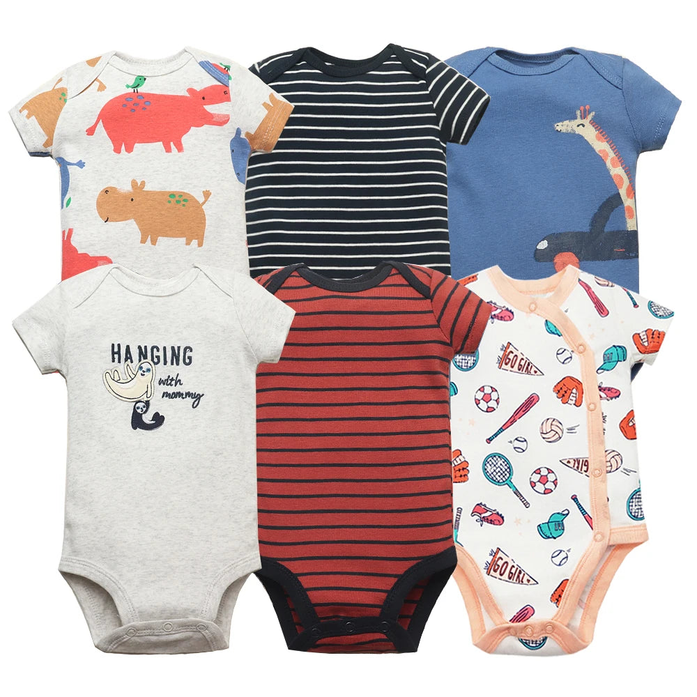 3-6Pcs/Lot Baby Bodysuits Summer Newborn Baby Clothes 100% Cotton Cartoon Baby Clothing Infant Bebe Baby Boy Girl Clothes 0-24M