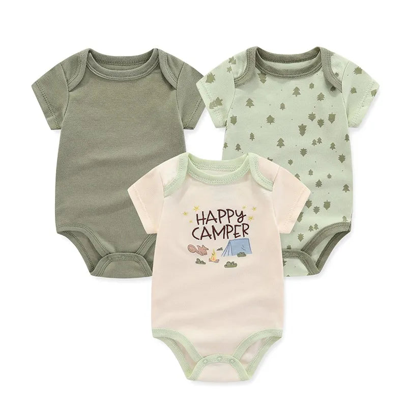 3Pieces Unisex New Born Bodysuits Set Cotton Baby Girl Clothes Cartoon Baby Boy Clothes 0-12M Short Sleeve Bebes