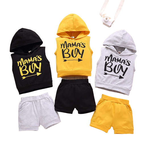 Sleeveless Hooded T-Shirt and Shorts Set for Baby Boys