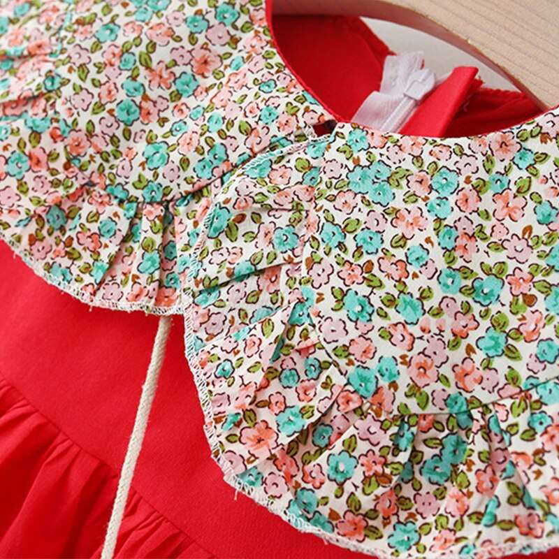 2Pcs/Set Sweet Baby Girl Summer Dresses with Floral Cartoon Print