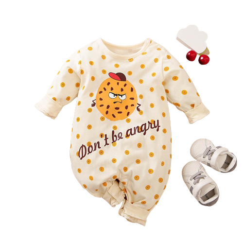 Adorable Girls Newborn Jumpsuit with Ruffles and Cookies Print