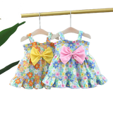 Sweet Summer Sleeveless Dresses for Baby Girls with Flower Bow Knot Detail