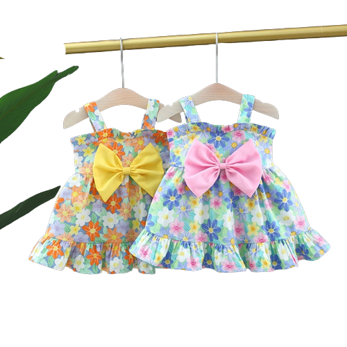 Sweet Summer Sleeveless Dresses for Baby Girls with Flower Bow Knot Detail