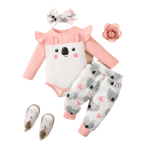 Toddler Baby Girls Clothes Set Splicing Romper+Cartoon Print Pants Outfits