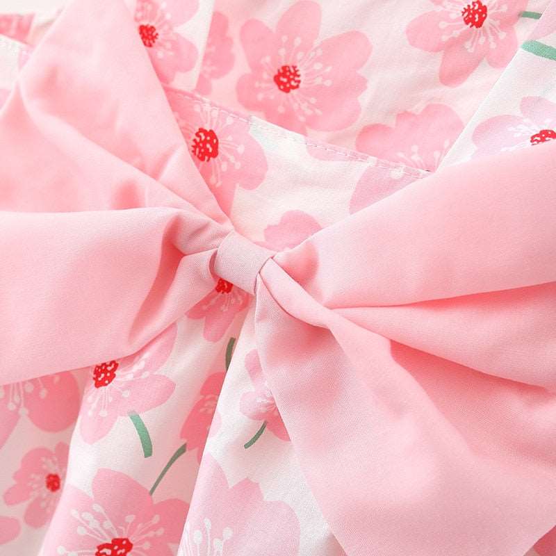 2-Piece Set of Summer Flower Sling Dresses with Bow for Baby Girls