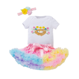 Summer Newborn Girls Clothes Set with Eggs and Flower Print Bodysuit and Tutu Skirt