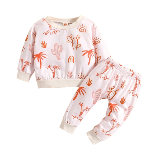 Adorable Autumn Baby Clothes Sets for Girls with Cactus and Flower Prints