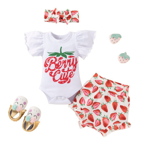Adorable Summer Baby Girl Outfit Sets with Ruffles Sleeve and Cartoon Lobster Print