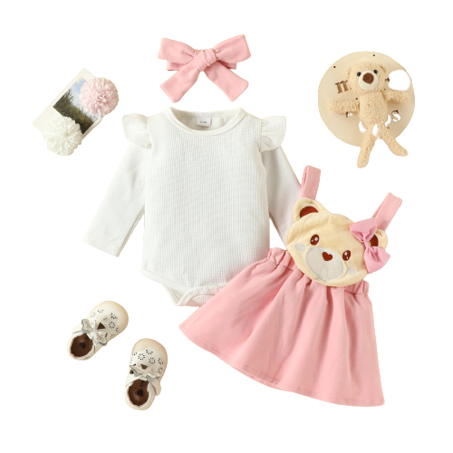 Adorable Baby Girl Party Outfits Sets with Cartoon Fox Dress and Heart Romper