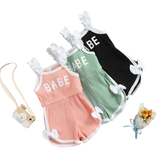 BABE Letter Ruffles Strap Sleeveless High Waist Rompers for Infant Girls