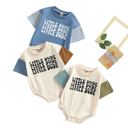 Adorable Newborn Baby Rompers with Patchwork Letter Prints and Short Sleeves