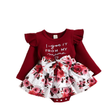 Festive and Cute Baby Girl Christmas Romper Dress with Ruffles and Long Sleeves