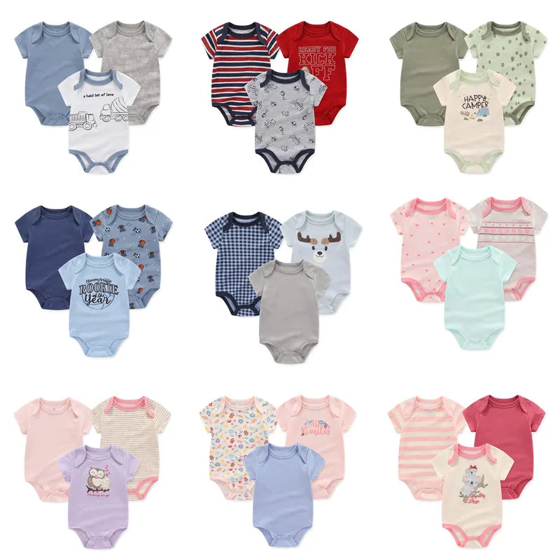 3Pieces Unisex New Born Bodysuits Set Cotton Baby Girl Clothes Cartoon Baby Boy Clothes 0-12M Short Sleeve Bebes