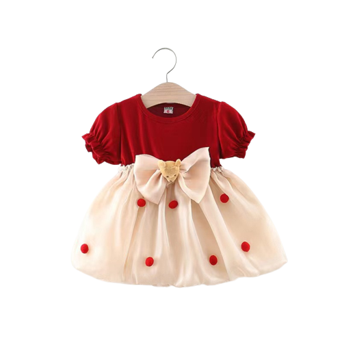 Cartoon Bear Baby Girl Costume: Sweet and Breathable Lantern Sleeved Dress for Birthday Party, Wedding, and Evening Events