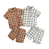 Toddler Baby Boy Plaid Lapel Short Sleeve Outfit Set