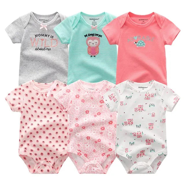 6pcs/lot Baby Bodysuit Fashion body Suits Short Sleeve Newborn Infant Jumpsuit Cartoon kids baby girl clothes