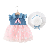 Summer Baby Girl Denim Dress with Mesh Princess Design