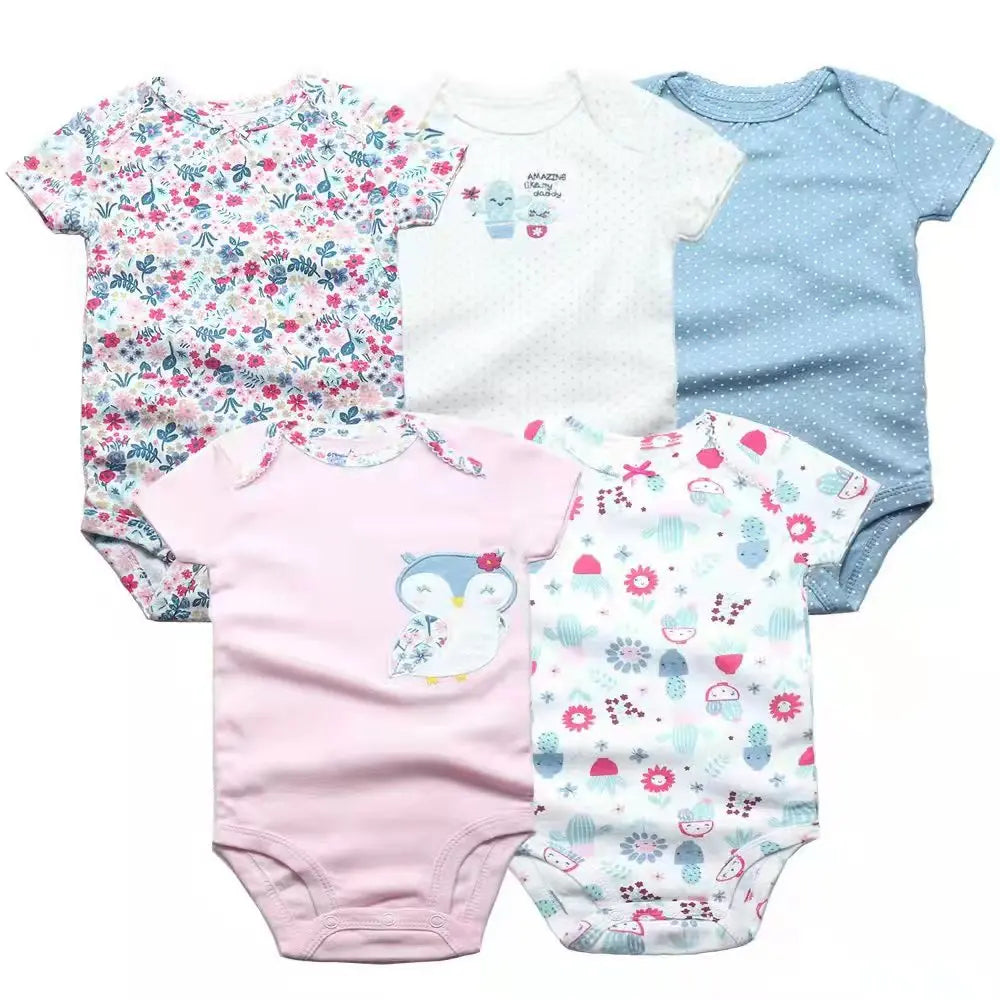 New Cartoon Baby Boys Girls Bodysuit 3-5PCS Short Sleeve 100% Cotton Baby Clothes 0-24Months Newborn Body Bebe Jumpsuit Clothing