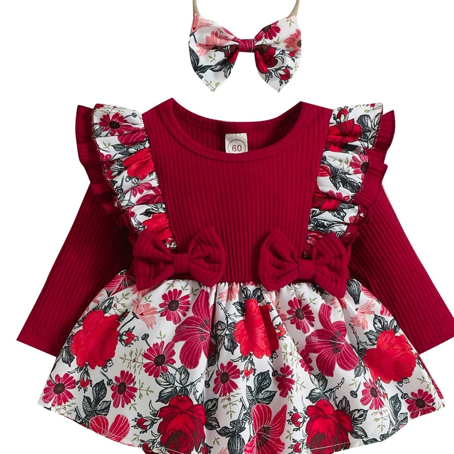 2Pcs Toddler Christmas Dress NewBorn Infant First Baby Girl Xmas New Year Costume Romper Outfit Christmas Baby Clothes