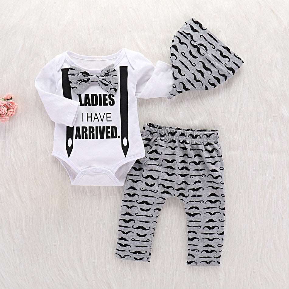 0-2Y 3pcs Newborn Baby Boy Clothes Long Sleeve Hooded Jumpsuit Top & Pants