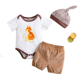 Cute and Comfy Summer Outfit for Baby Boys: Short Sleeve Fox Print Romper and Elastic Waist Shorts Set