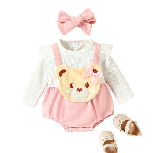 Fox and Elephant Fun: Cute Baby Girl Romper and Suspender Dress Set