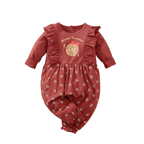 Cute Girls' Jumpsuit with Ruffles and Cookie Print - Perfect for Newborns, Toddlers, and Kids