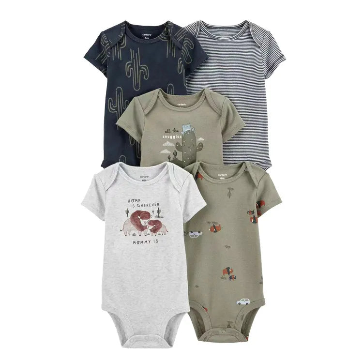 Babbez 5-Piece Unisex Newborn Baby Bodysuit Set - Comfortable and Convenient Infant Clothing