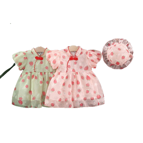 Sweet Puff Sleeve Chiffon Dress Set for Baby Girls