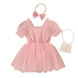 Sweet Mesh Plaid Dress for Kids Girls Summer Outfit
