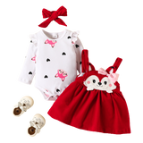 Cute and Adorable Baby Girl Outfit Set with Cartoon Fox Dress and Heart Romper