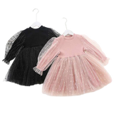 Polka Dot Princess: Long Sleeve Tulle Dress for Toddler Girls