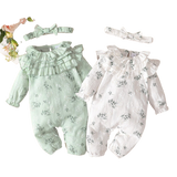 Baby Girl Romper with Flowers and Lotus Leaf Design