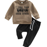 Rustic Style Baby Boy Clothes: Cow Print Sweatshirt and Drawstring Pants Set