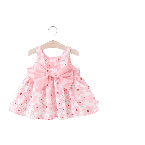 2-Piece Set of Summer Flower Sling Dresses with Bow for Baby Girls