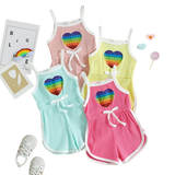 Adorable Summer Jumpsuits for Kids Girls: Heart Print Strap Playsuits