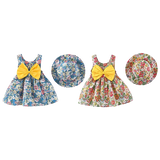 Retro Flower Bow Baby Girl Strappy Dress Set