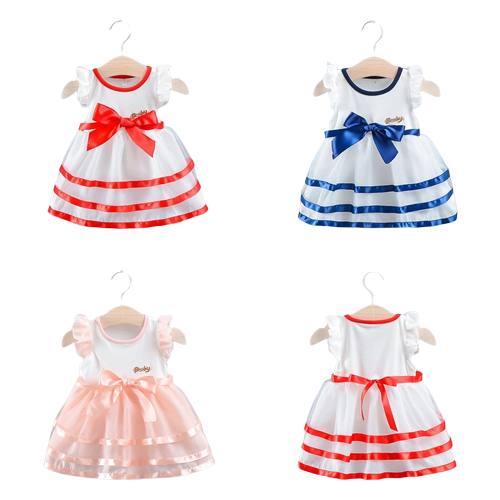 Sweet Bow Baby Girl Princess Evening Dress for Birthday Party and Toddler Tutu Dresses