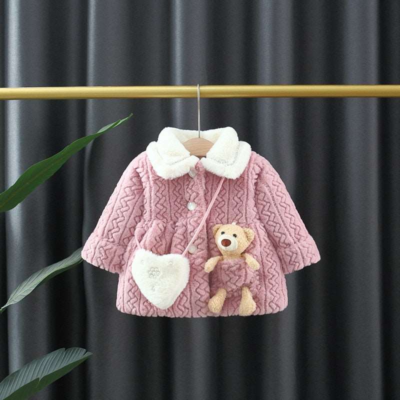 2pcs Winter Baby Girl Christmas Coat Thickened Children's Sweater Jacket Lapel Overalls Toddler Kids Costume