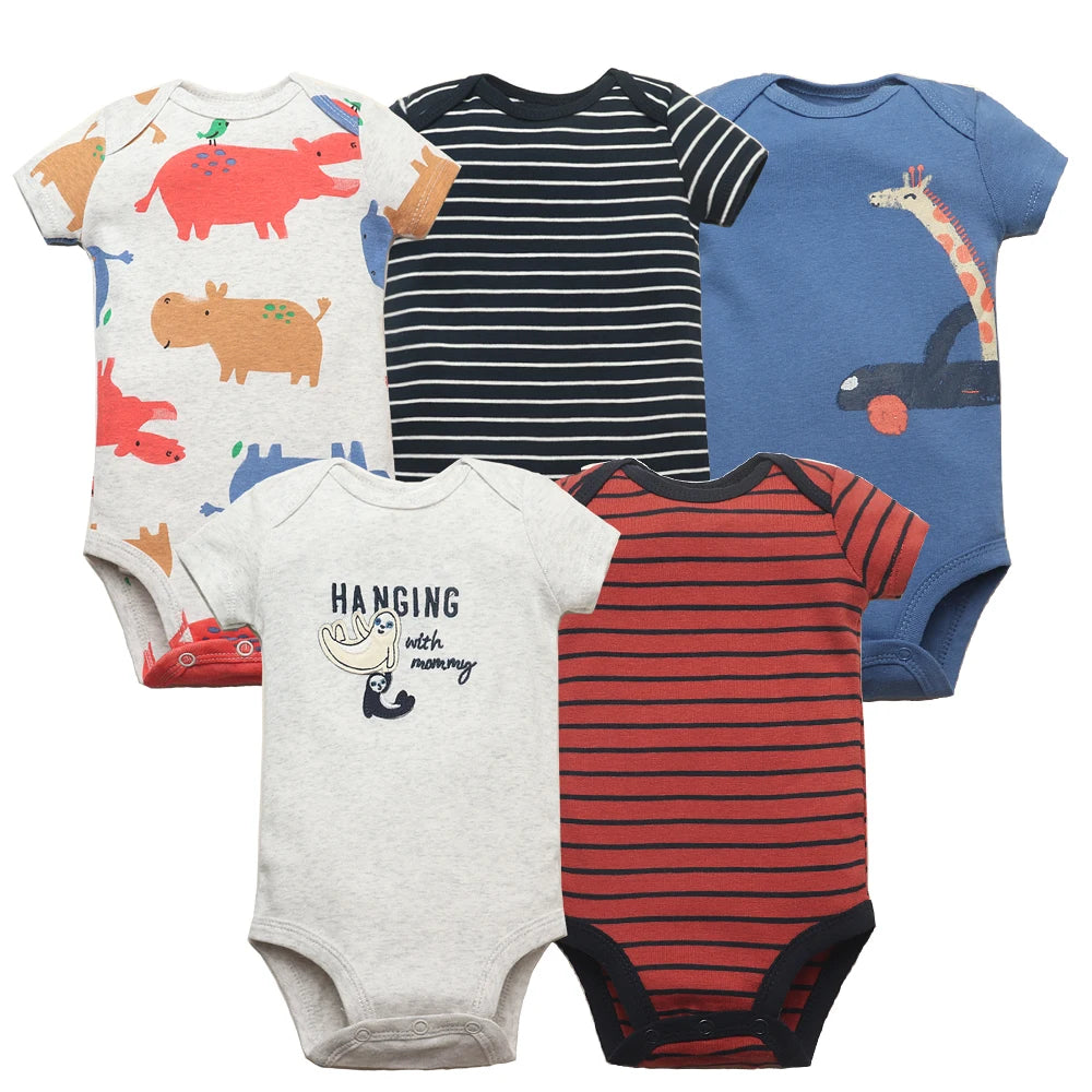 New Cartoon Baby Boys Girls Bodysuit 3-5PCS Short Sleeve 100% Cotton Baby Clothes 0-24Months Newborn Body Bebe Jumpsuit Clothing