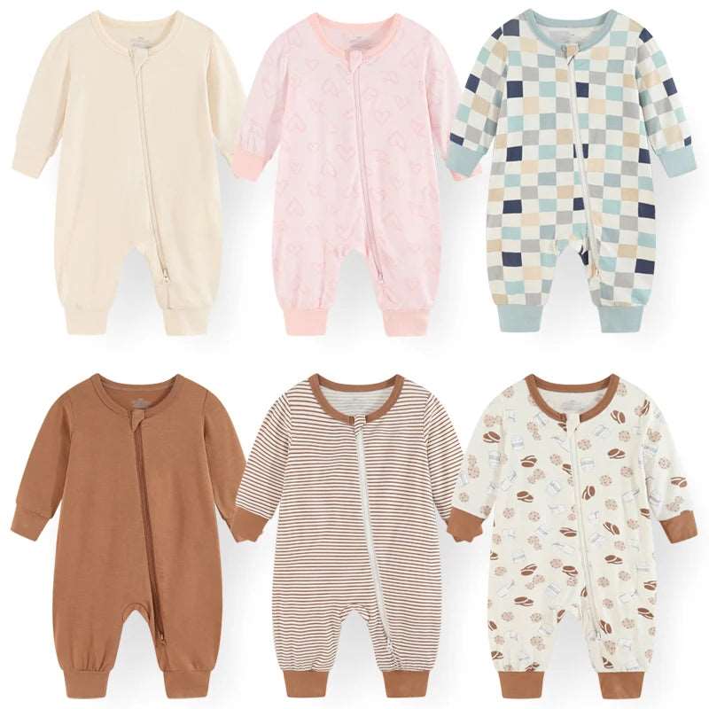 2/3Pieces Cotton Baby Girl Clothes Sets Unisex Rompers 0-24M New Born Baby Boy Clothes 2-Way Zipper Cartoon Autumn Spring