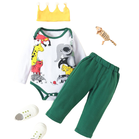African Animals Print Newborn Baby Boy Clothes Set