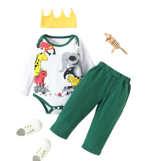 African Animals Print Newborn Baby Boy Clothes Set