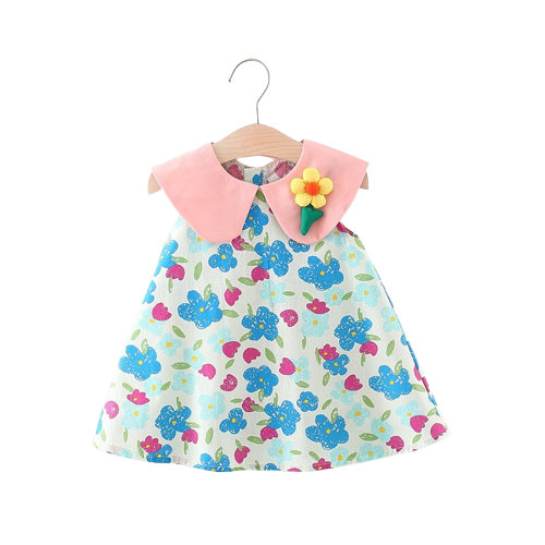 Cute Summer Baby Girl Beach Dresses with Doll Collar and Flowers